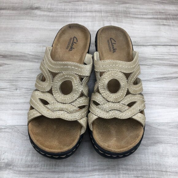 Clarks Sandals Womens 8.5M Tan Leather Slip On Comfort Shoes - Picture 10 of 12